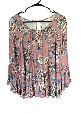 Urban Girl Women's Pink Floral Super Soft Flare Sleeve Top